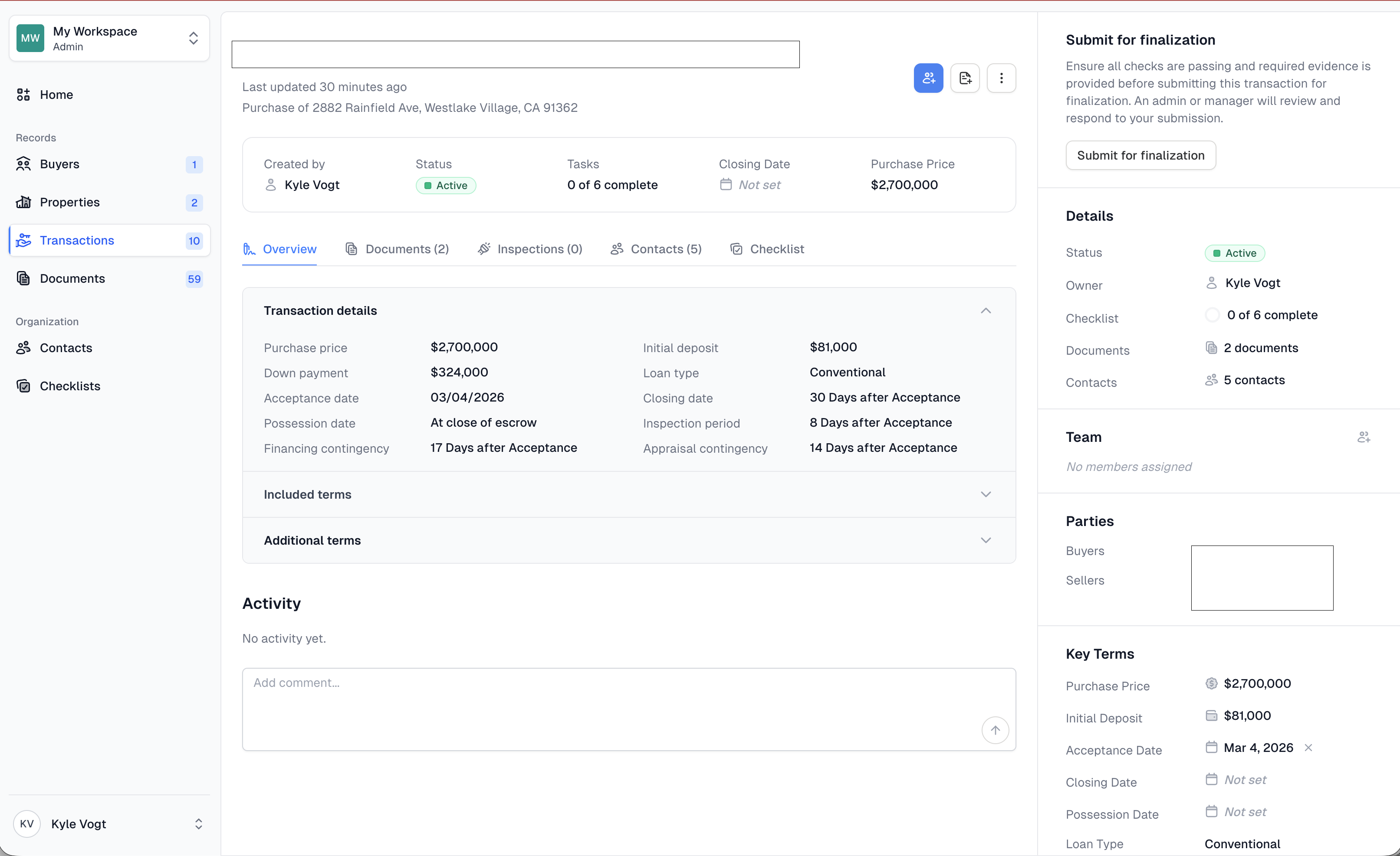 EscrowEye Transaction Detail View